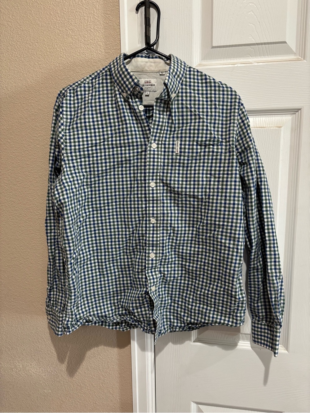 Ben Sherman Green and Blue Gingham Button-Down Shirt